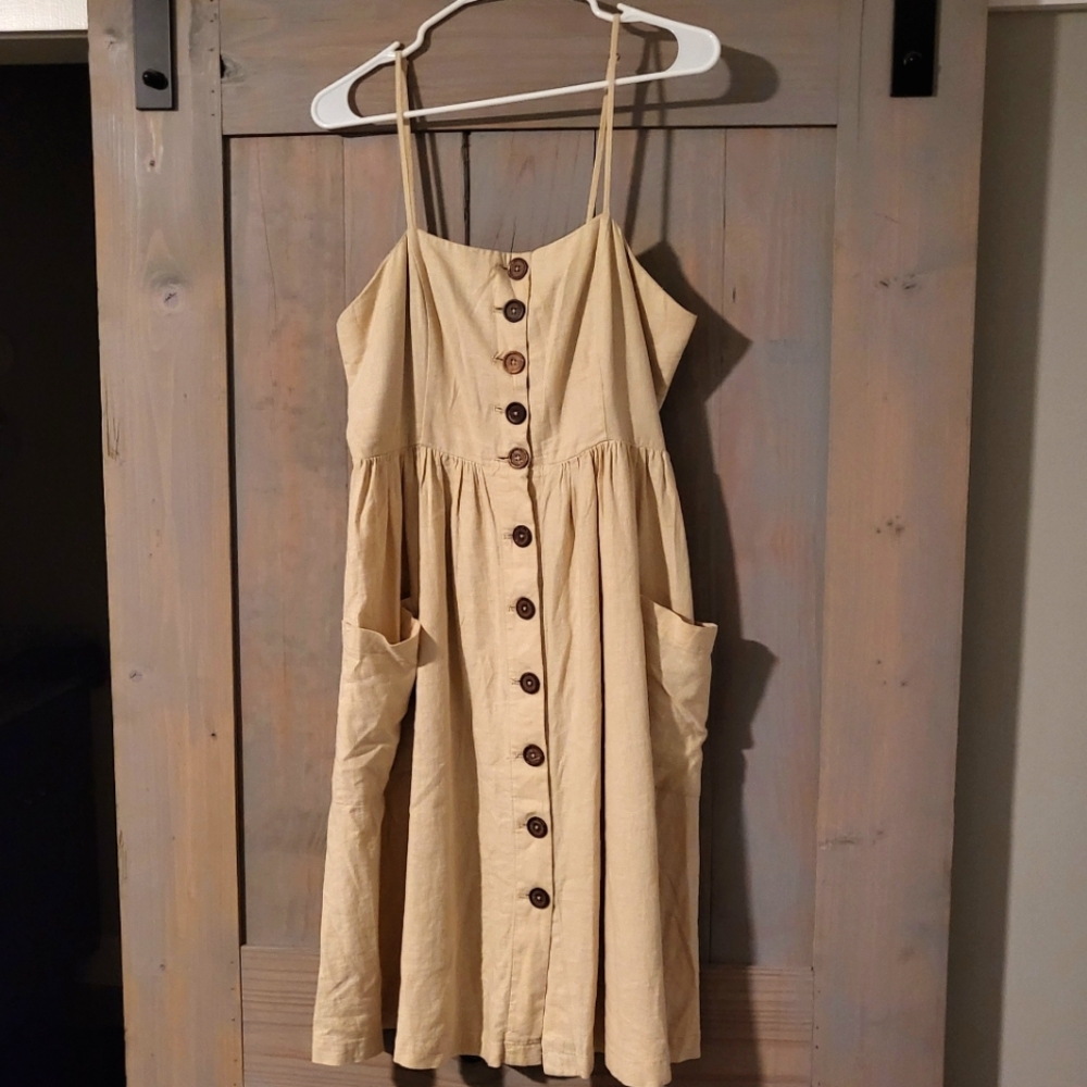 Tan button-down midi dress from F21
